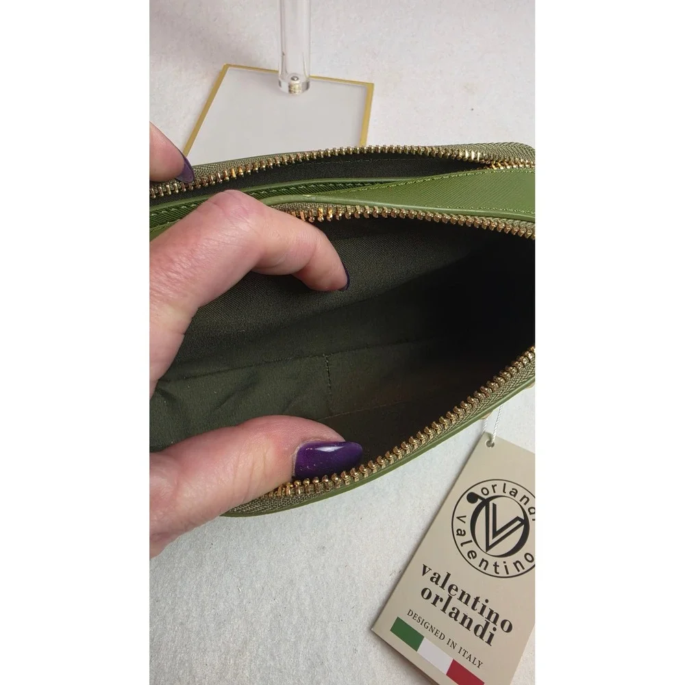 Valentino Orlandi Forest Green Studded Crossbody Camera Bag V-3003 NWT